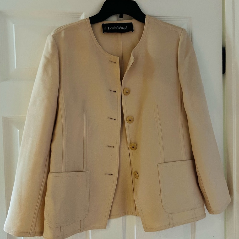 Louis Feraud Vintage Womens Wool Cream-colored Blazer Jacket Size 8